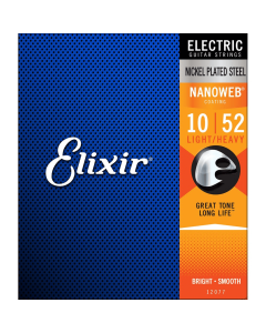 Elixir Nanoweb Coated Nickel Plated Electric Guitar Strings 12077 Light Heavy 10-52 Gauge