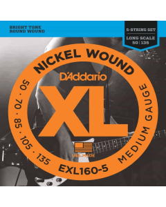 D'Addario EXL160-5 Medium Long Scale 5 String Bass Strings 50-135 Gauge