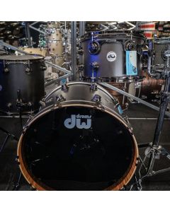 DW Collectors Maple / Mahogany 4-Piece Shell Pack  (12TT/14FT/16FT/22K) in Super Intense Ebony Satin Oil w/Black Nickel Hardware