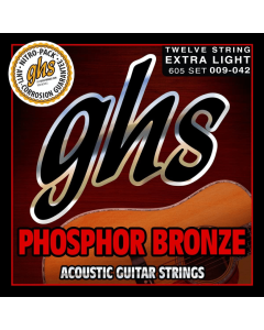 GHS 605 Extra Light Phosphor Bronze Acoustic Guitar Strings 12 String 9-42 Gauge