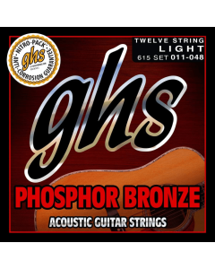GHS 615 12 String Set Phosphor Bronze Acoustic Guitar Strings 11-48 Gauge