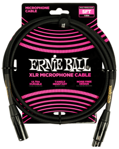 Ernie Ball 5ft Braided Male Female XLR Microphone Cable in Black