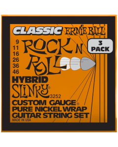 Ernie Ball Hybrid Slinky Classic Rock N Roll Pure Nickel Electric Guitar Strings 3 Pack 9-46 Gauge