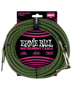 Ernie Ball Braided Straight to Angle Instrument Cable 10 foot in Black Green