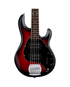 Sterling by Music Man StingRay 5 Ray5 HH 5 String Bass Guitar in Ruby Red Burst Satin